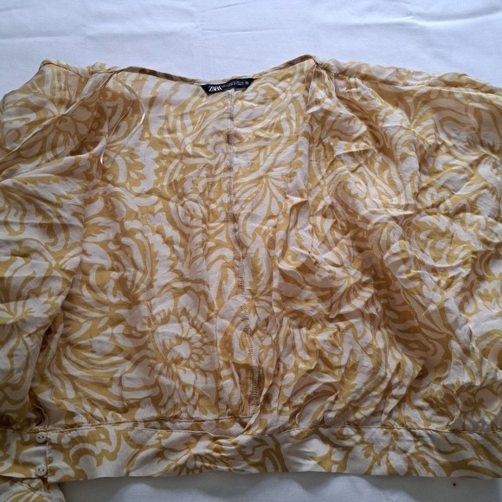 Zara Yellow Floral Damask Print Wrap Blouse Crop Top XL - Picture 4 of 9